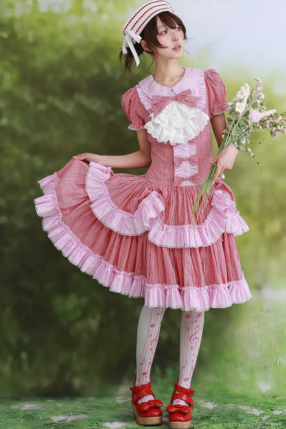 Red Retro Striped Lolita Dress