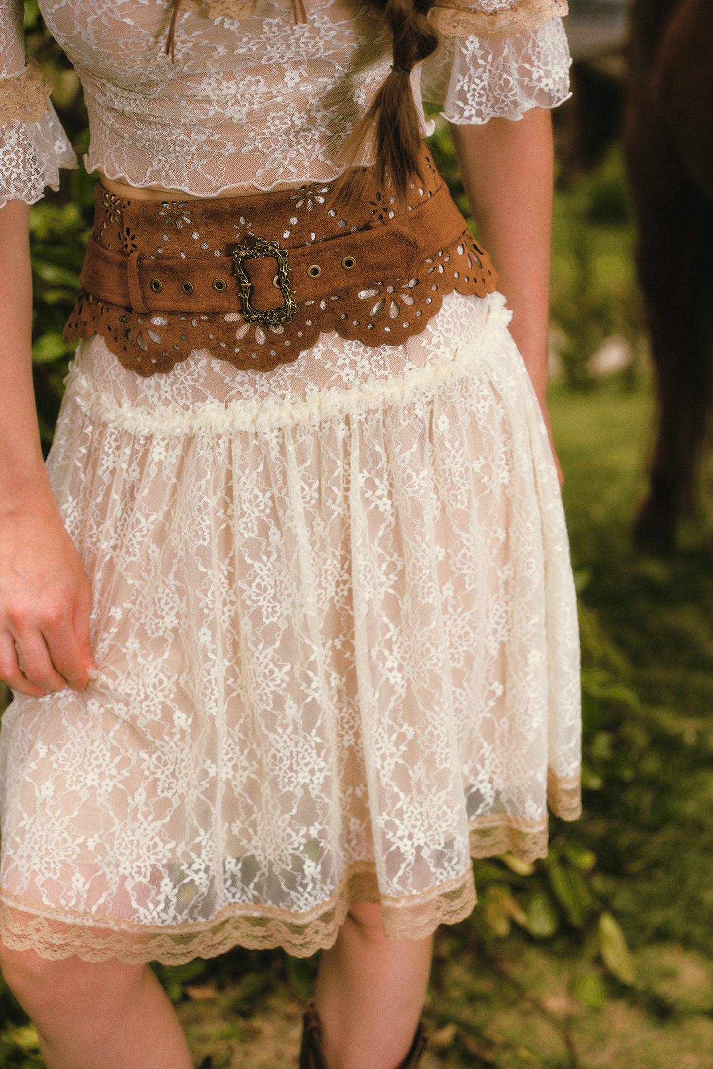 French Retro Lace Skirt and Top Set-Up