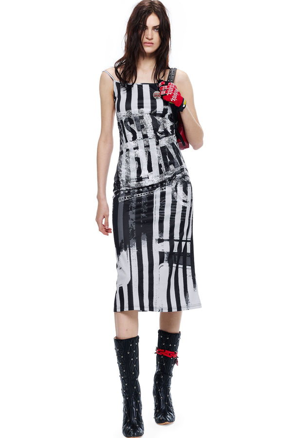 Gradient Distressed Badge Midi Dress