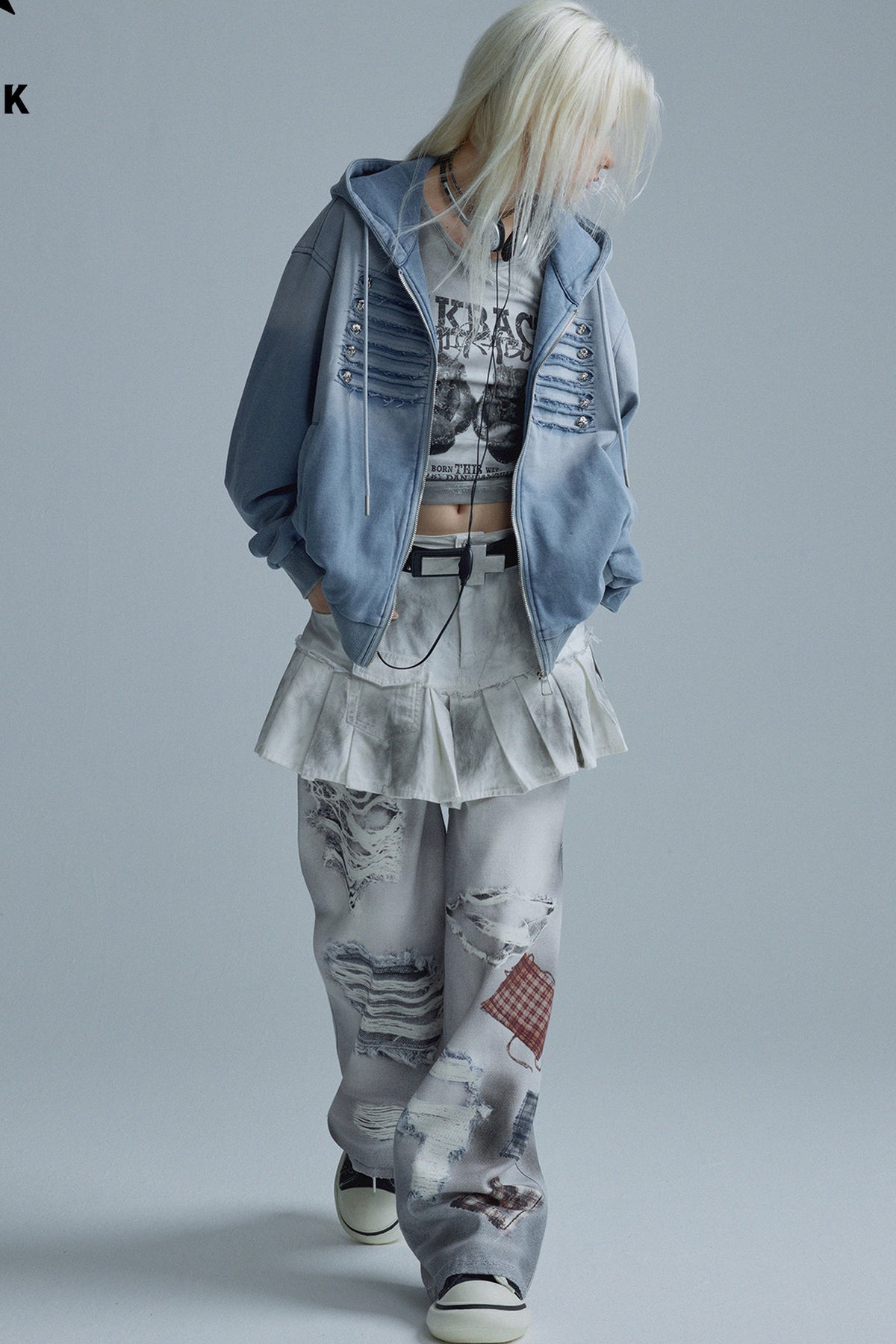 Distressed Gradient Washed Blue Jacket