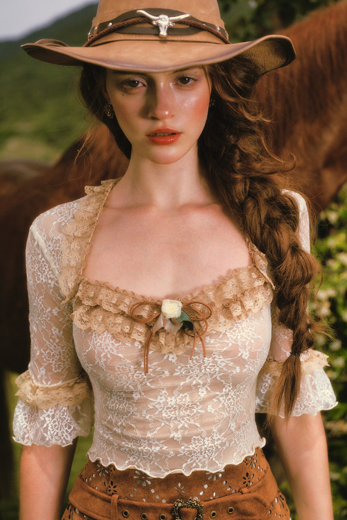 French Retro Lace Skirt and Top Set-Up