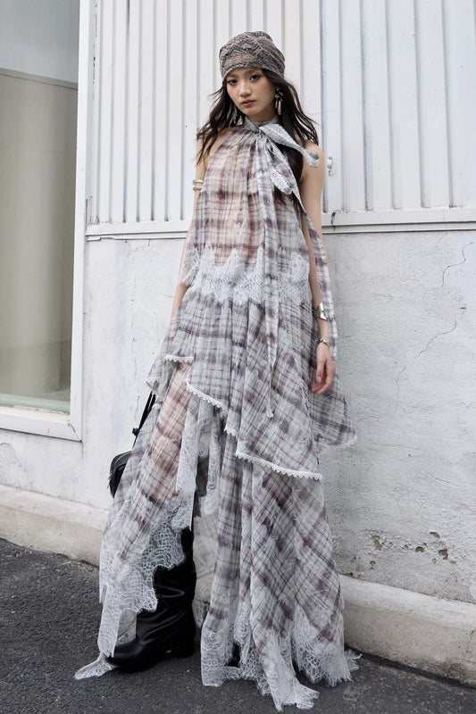 Bohemian Irregular Lace Plaid Dress