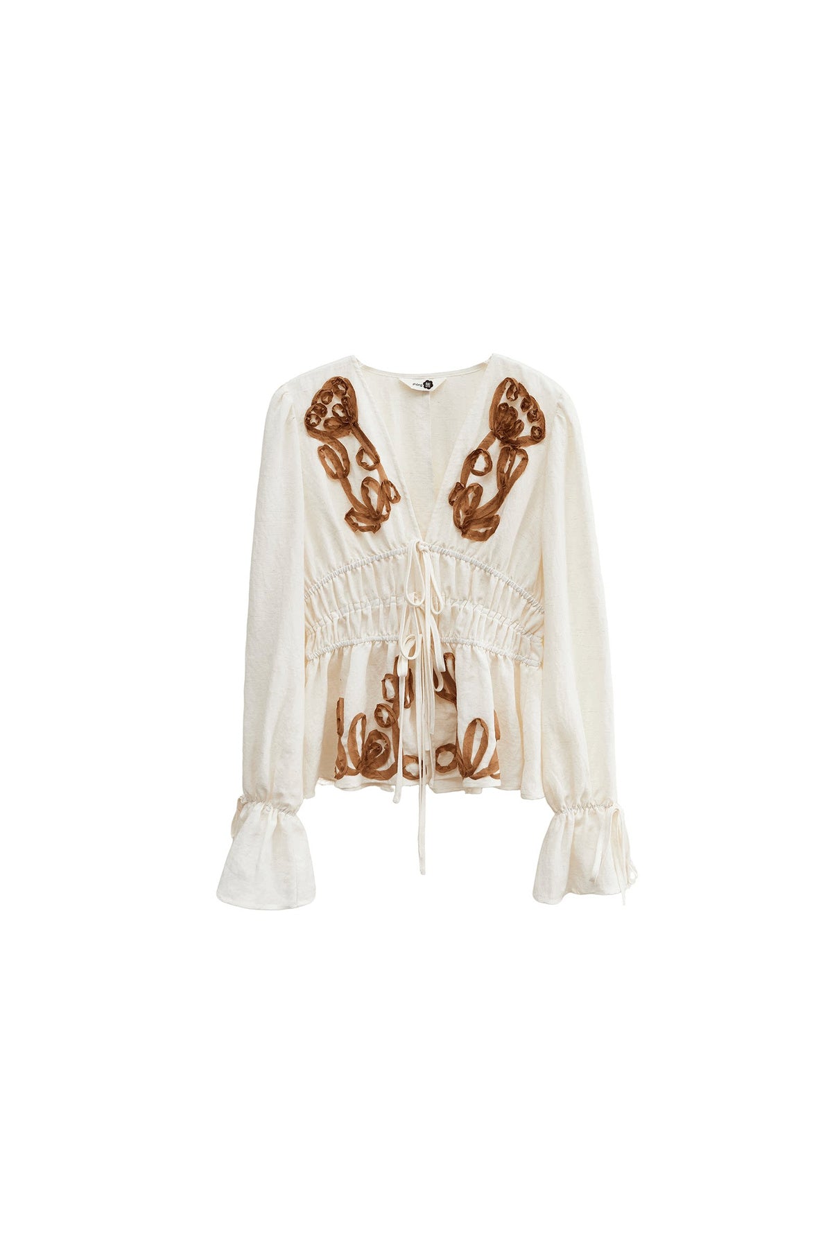 3D Tulip Floral Tencel Linen Blouse