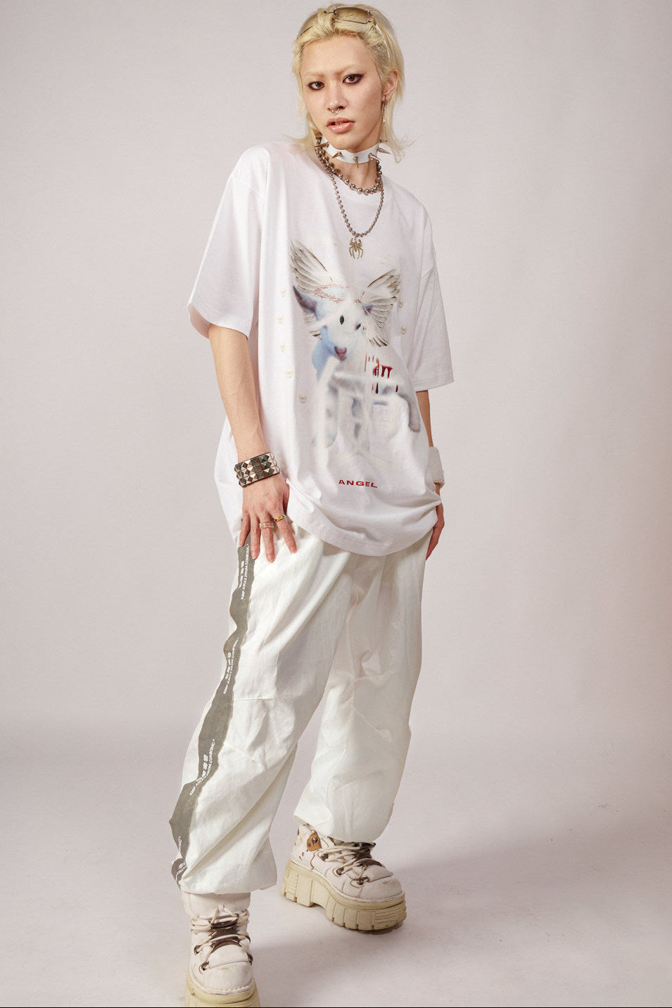 White Angel Print Cotton T-Shirt
