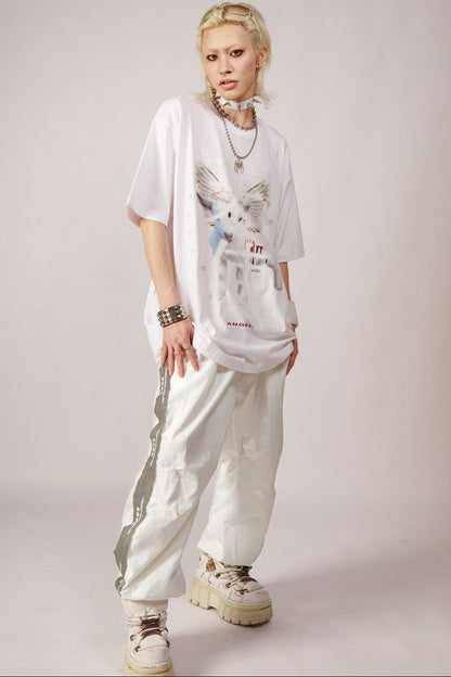 White Angel Print Cotton T-Shirt