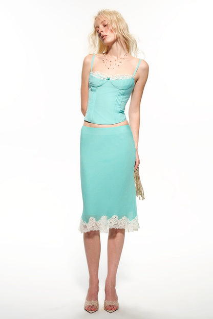 Mint Green Suspender Lace Fishtail Skirt Set-Up
