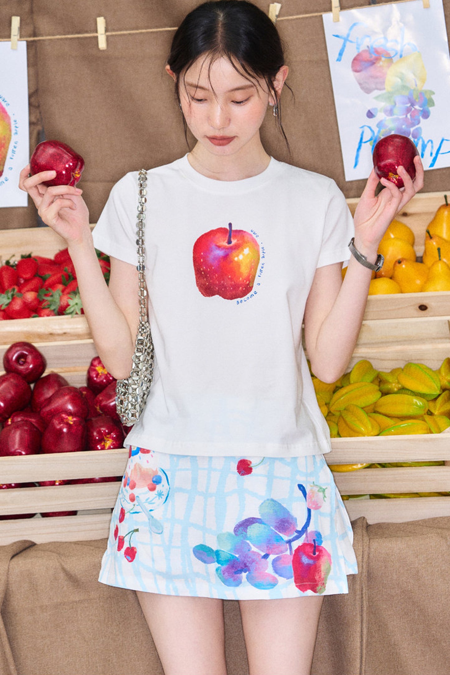 Fruit Print Halter Top and Skirt Set-Up