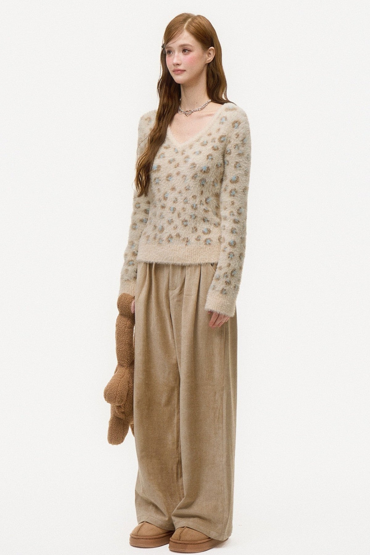 Leopard Print V-Neck Knit Sweater