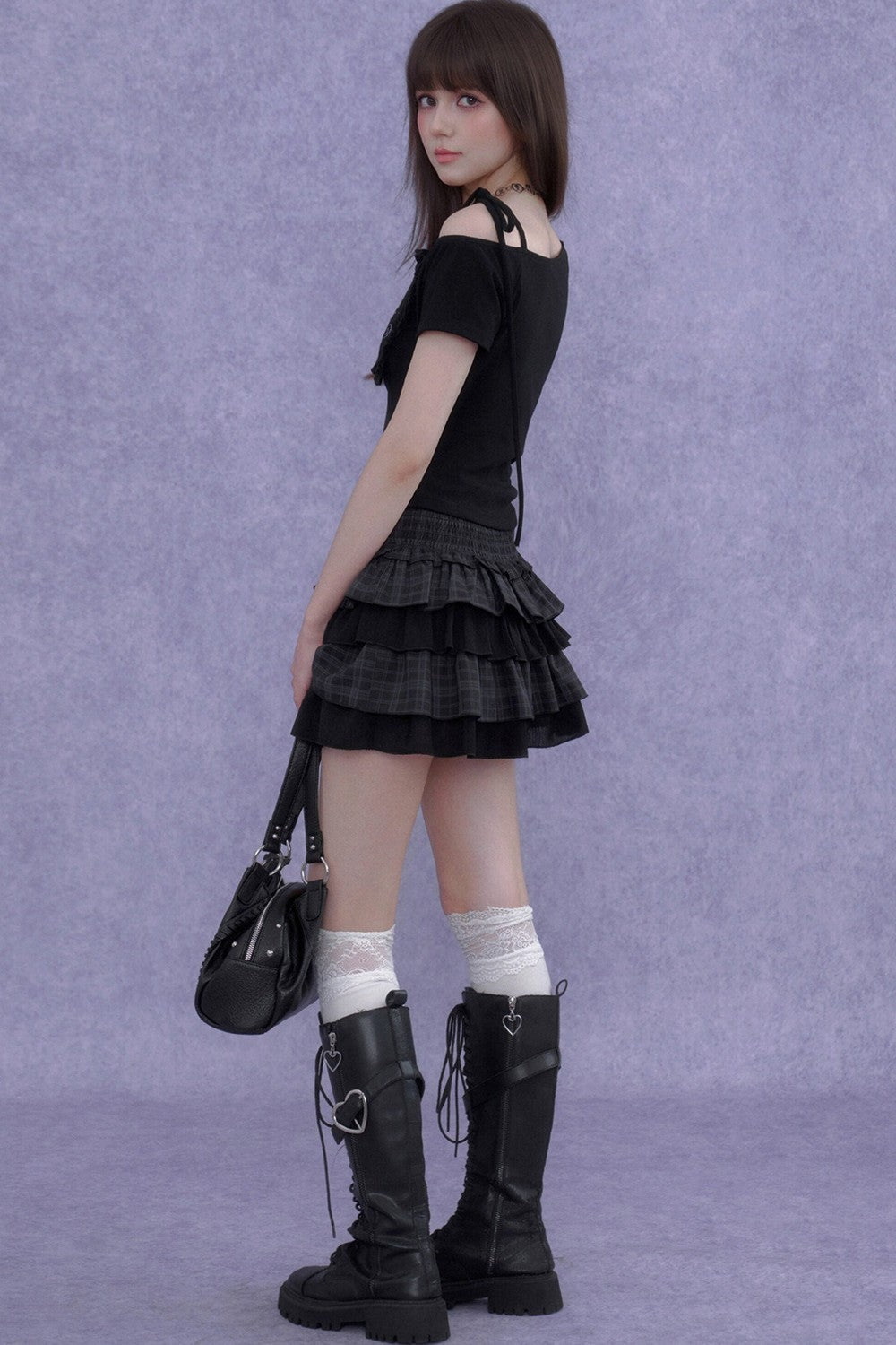 Plaid Tiered Waist-Cinching Skirt