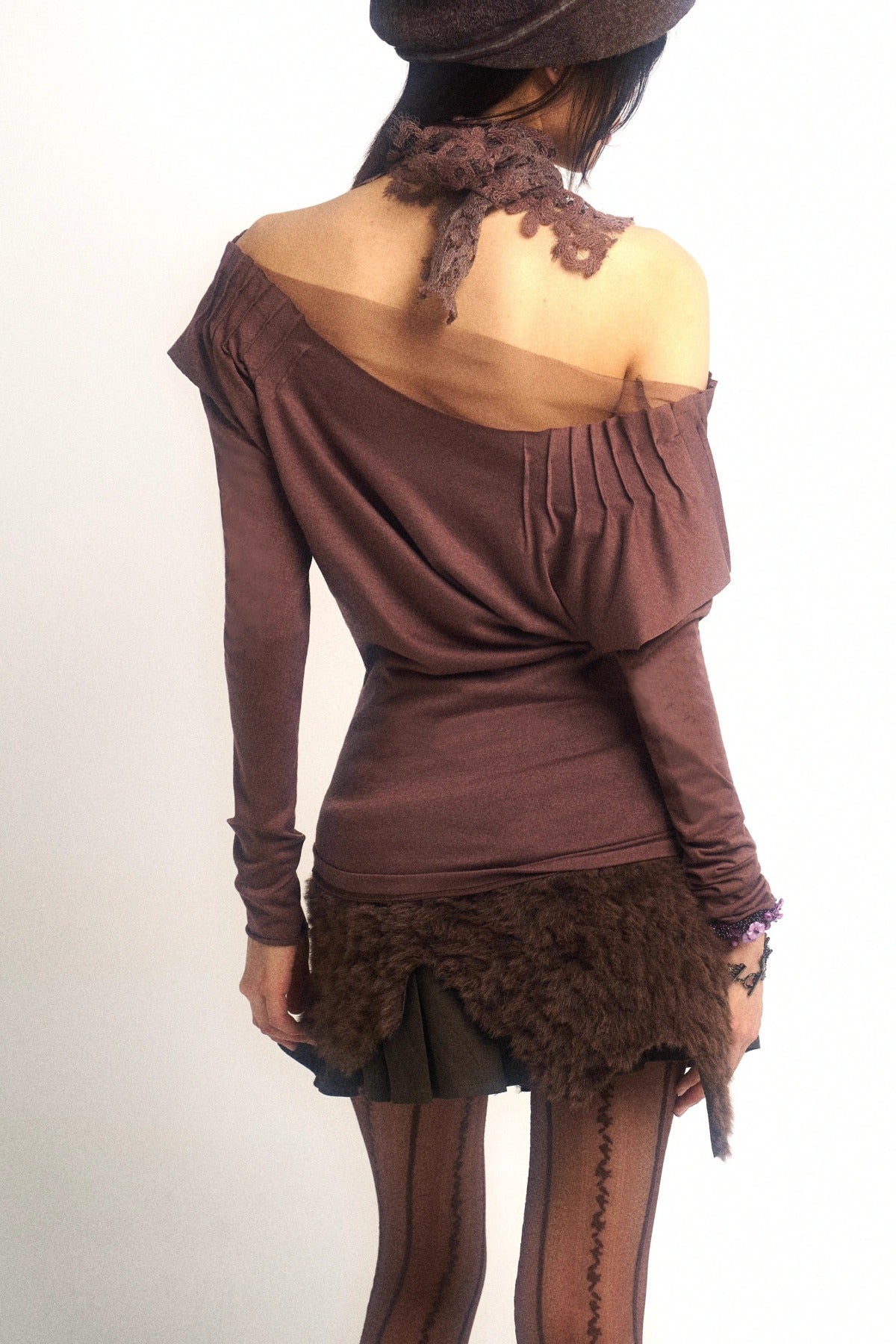 One-Piece Patchwork Detachable Faux Fur Pleated Skirt