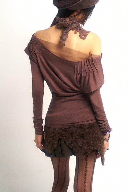 One-Piece Patchwork Detachable Faux Fur Pleated Skirt