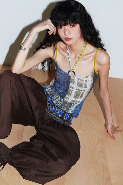 Retro Print Halter Camisole Top