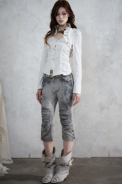 Vintage Distressed Lace Cropped Pants