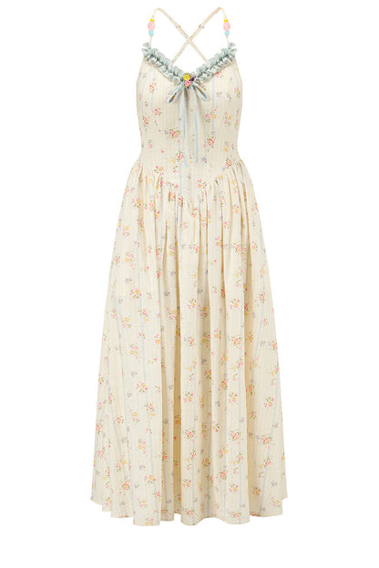 Floral Printed Fishbone Camisole Dress and Pink Cardigan Set-Up
