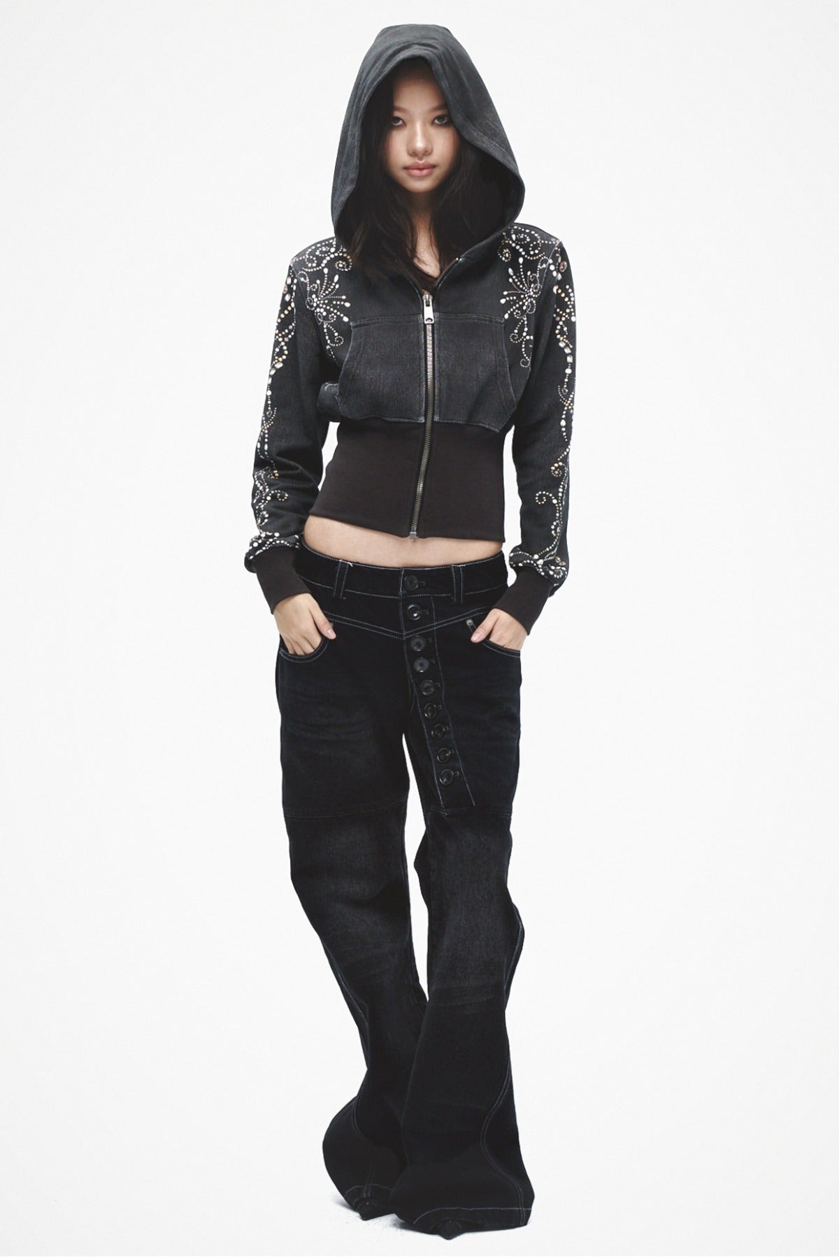 Laser Whiskered Button-Down Jeans