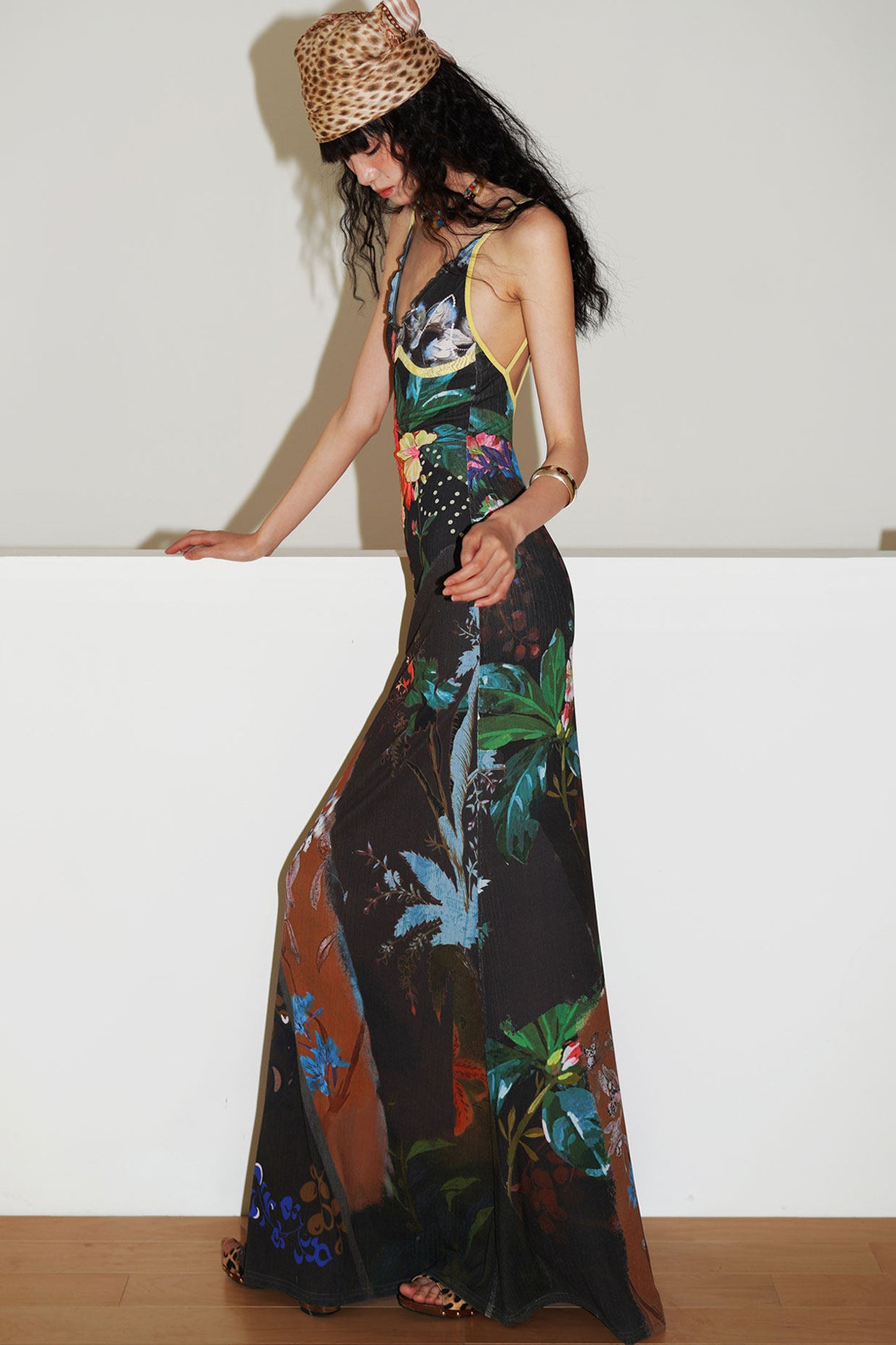 Chinese Print Lace Slip Dress