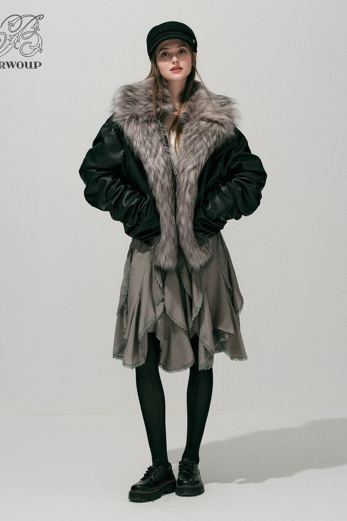 Large Fur Collar Leather Jacket