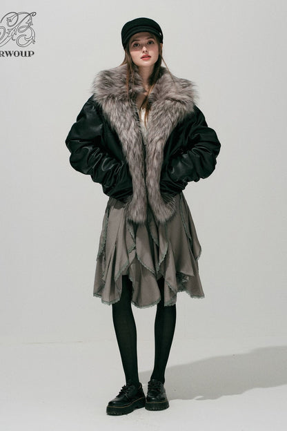 Large Fur Collar Leather Jacket