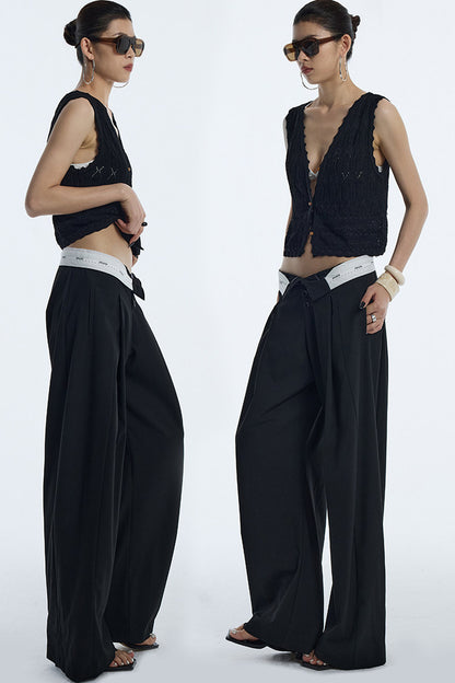 Black Pleated Wide-Leg Trousers