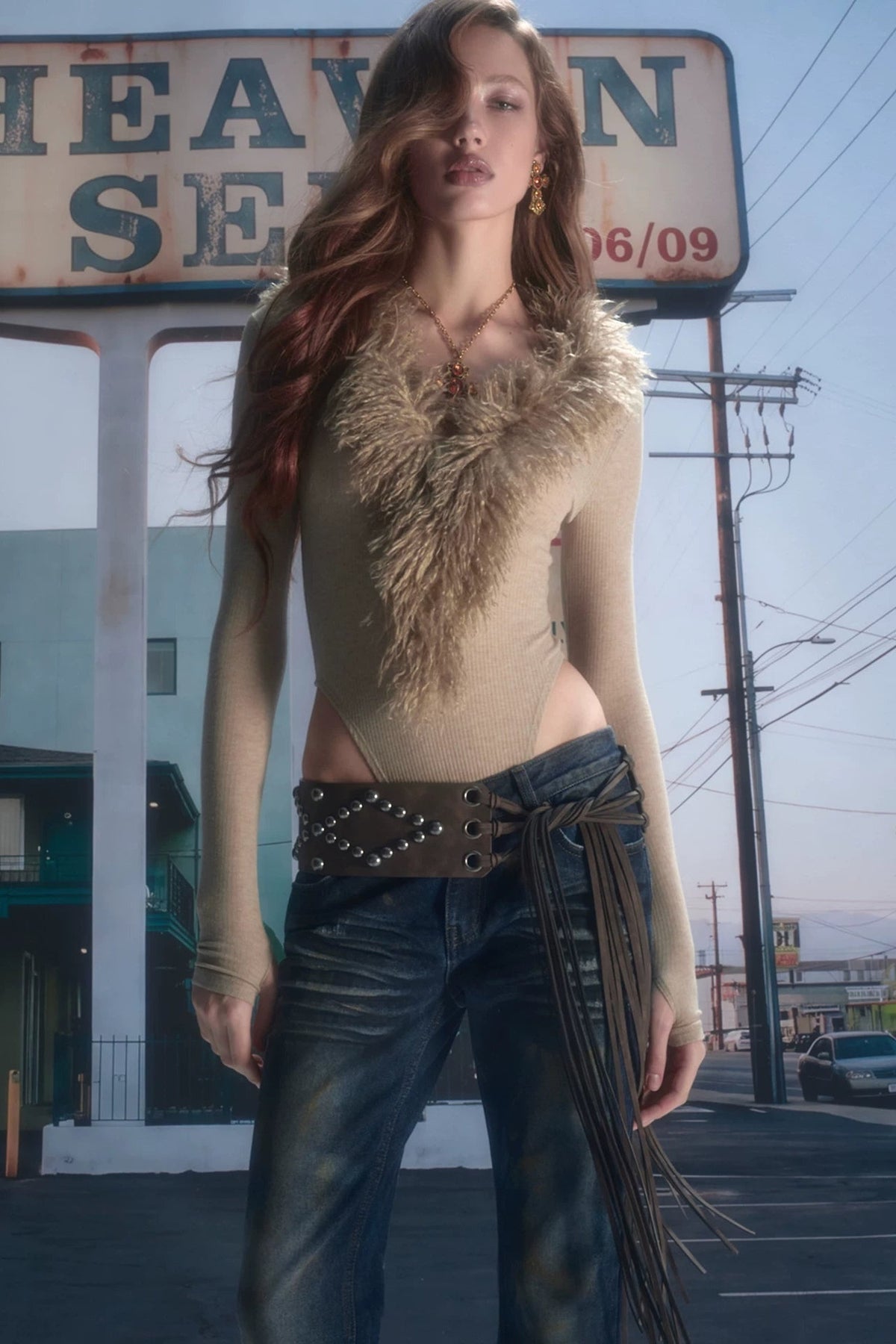 Long-Sleeve Wool V-Neck Bodysuit
