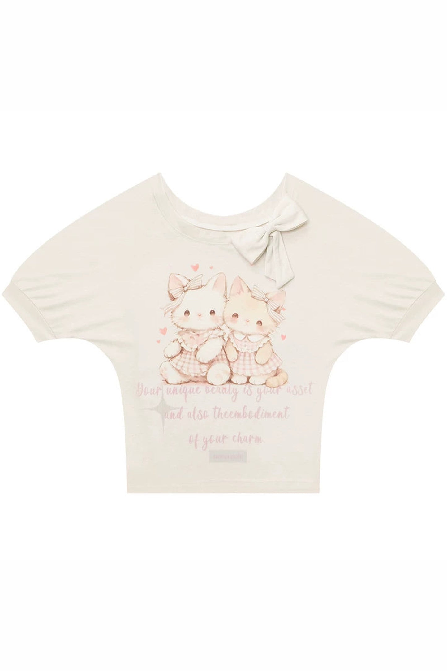 Playful Cat Print Bow Top
