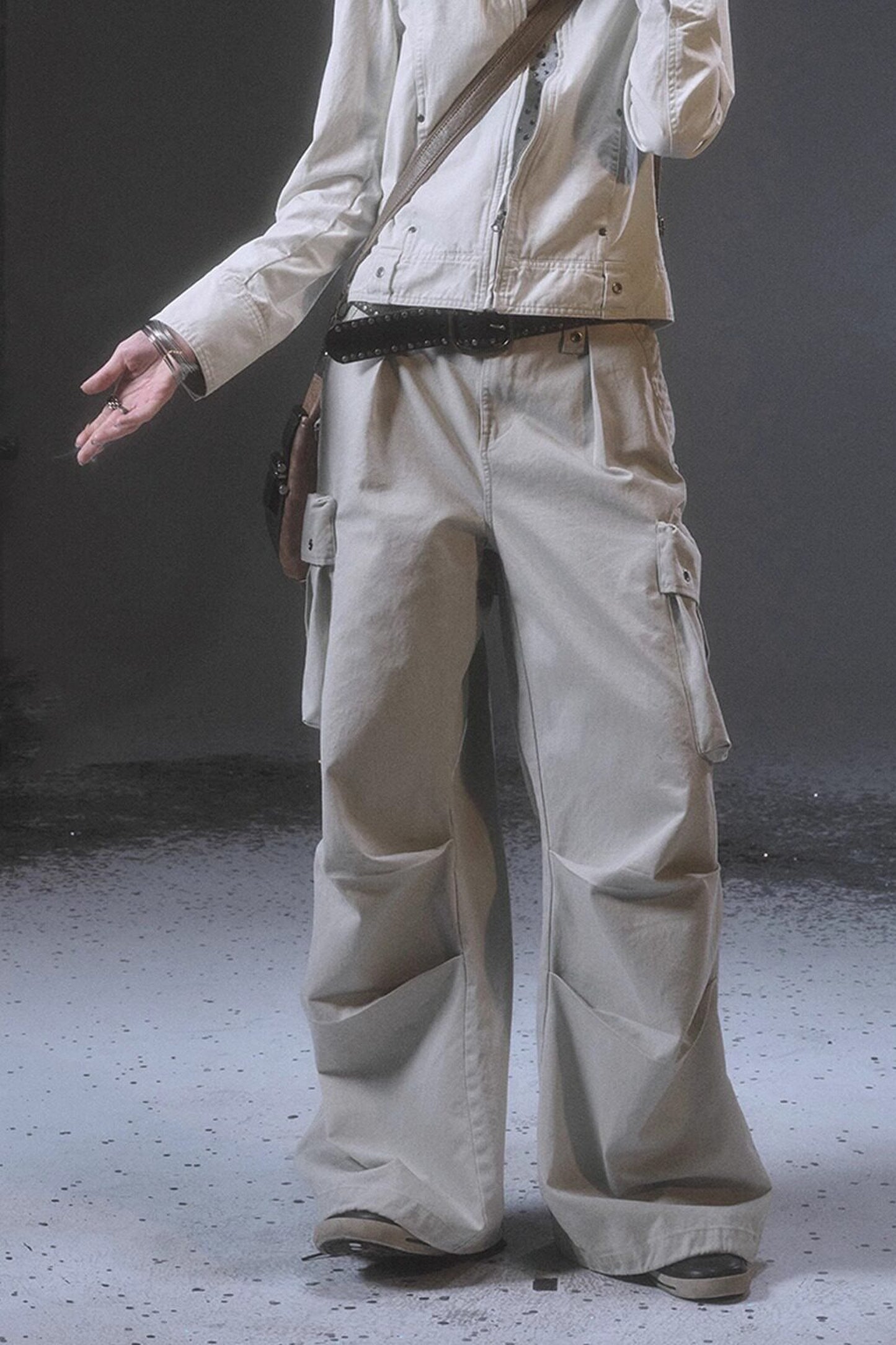 Wide-Leg Cargo Rivets And Embroidery Pants