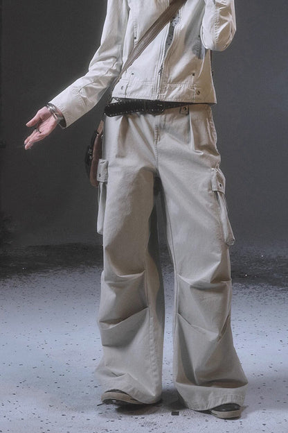Wide-Leg Cargo Rivets And Embroidery Pants
