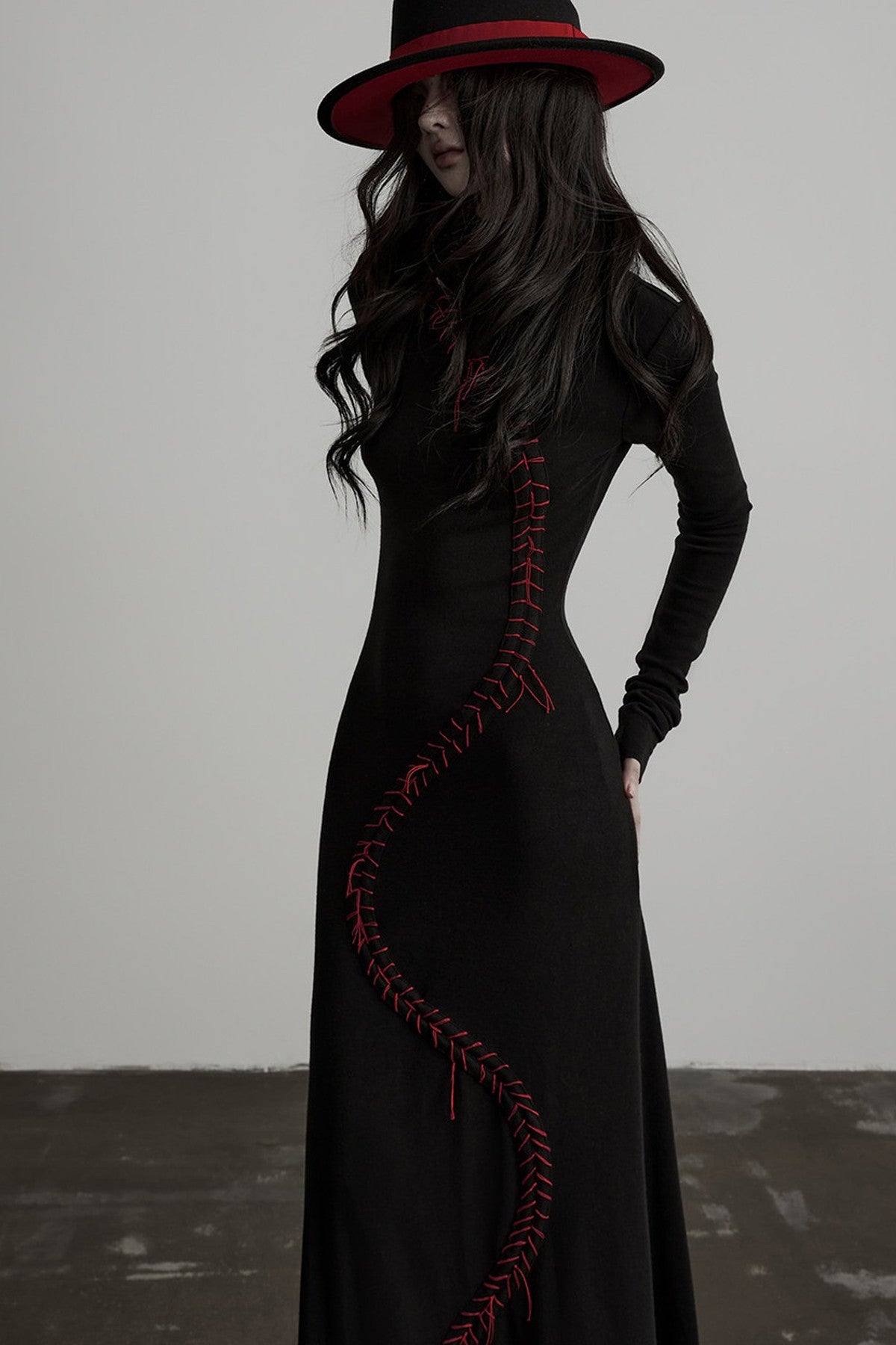 Hand-Stitched Long Sleeve Knit Dress