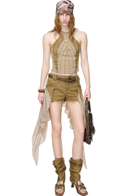 Washed Riveted Patchwork Vest