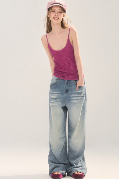 Vintage Distressed Wide-Leg Jeans