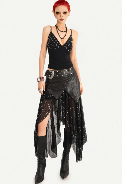 Black Deep V-Neck Metal Grommet Camisole