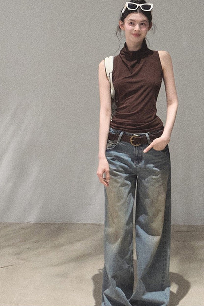 Vintage Hand-Painted Wide Leg Jeans Set