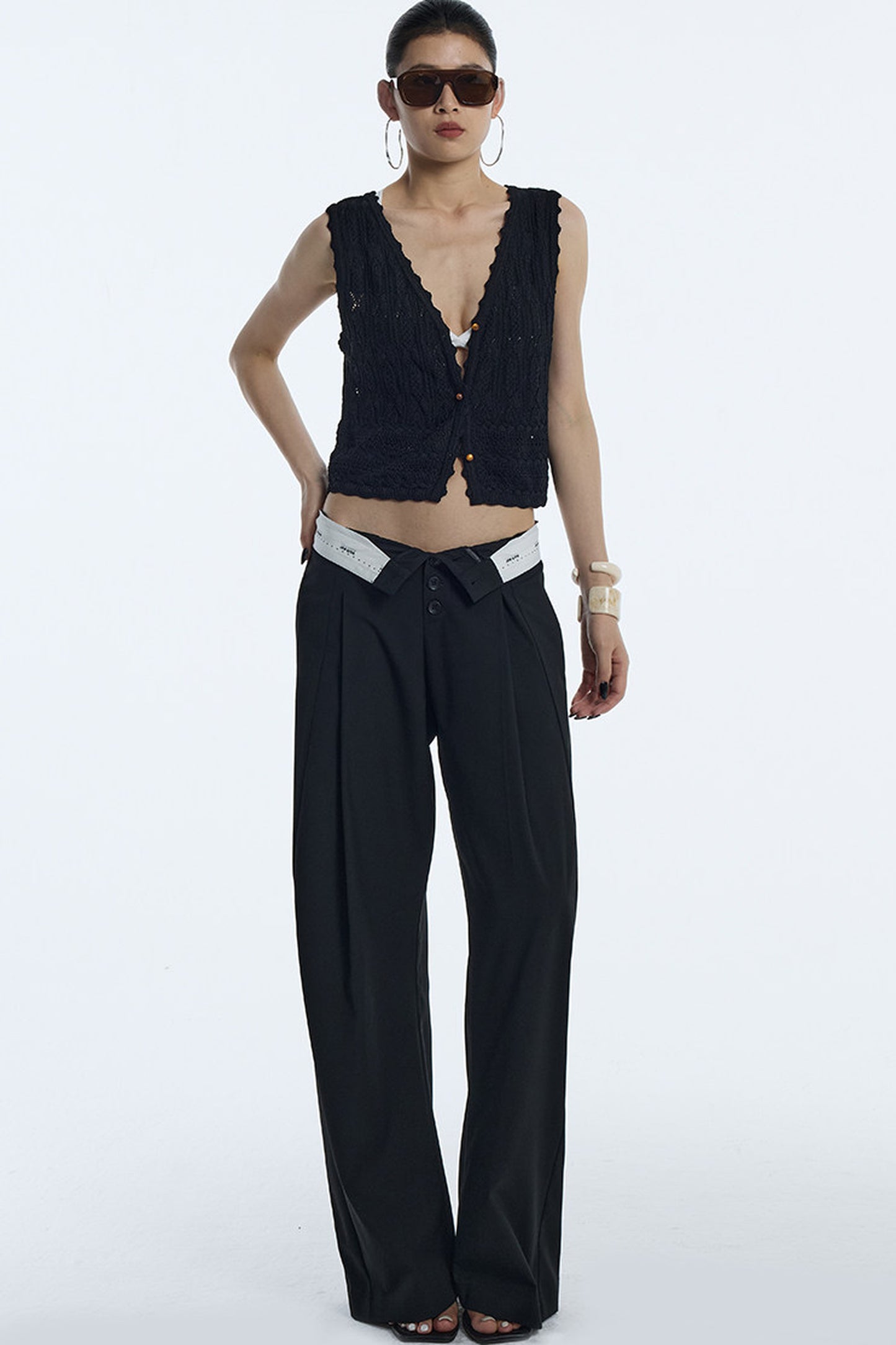 Black Pleated Wide-Leg Trousers