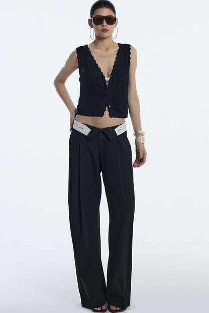 Black Pleated Wide-Leg Trousers