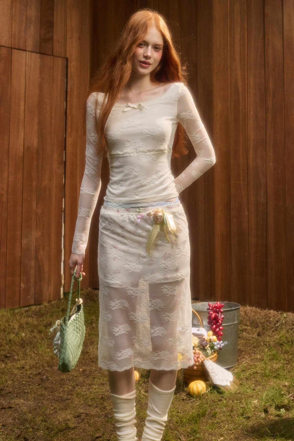 Layered-Look Lace Top and Skirt Set-Up