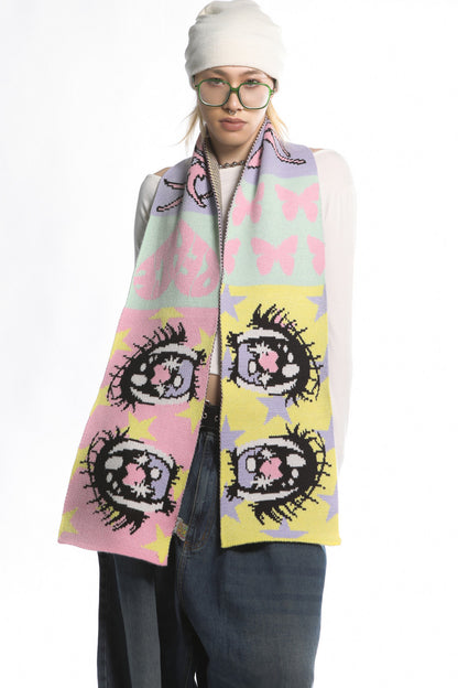 Comic Eye Knitted Long Scarf Set-Up