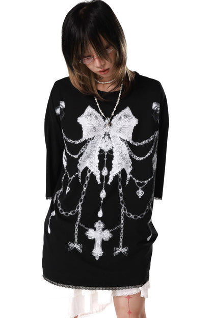 Gothic Bow Chain Rib Cage Lace T-Shirt