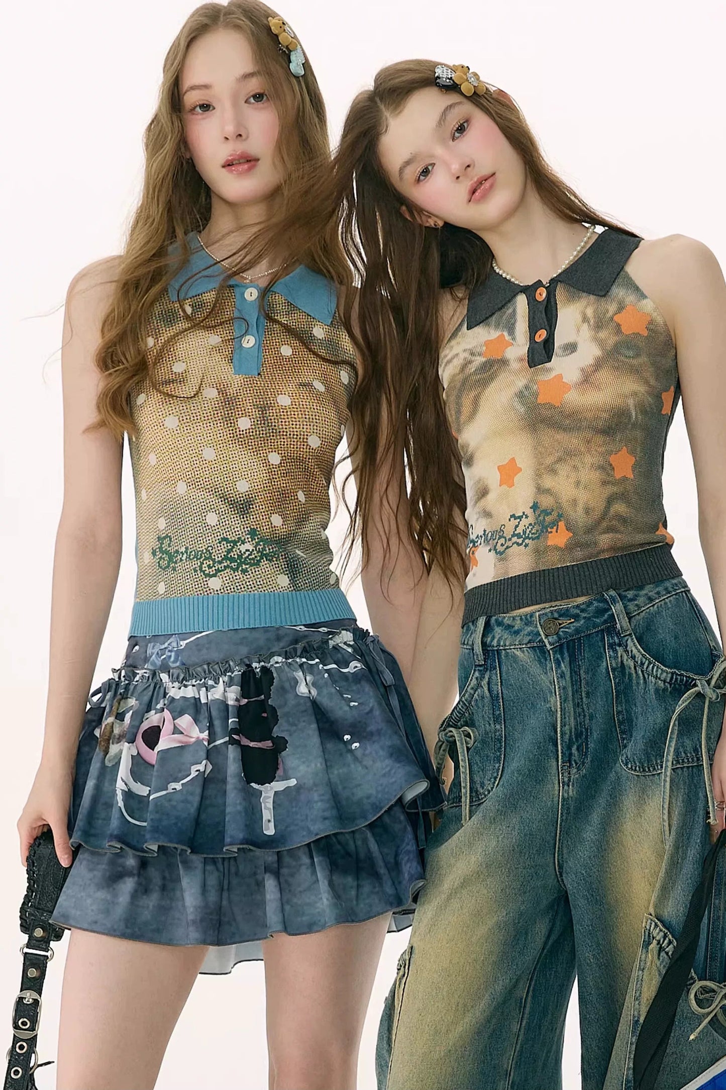 Starfall Rabbit Knit Polo Camisole Top
