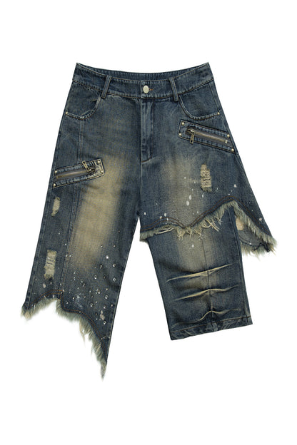 Pantaloncini di jeans effetto vissuto a gamba ampia