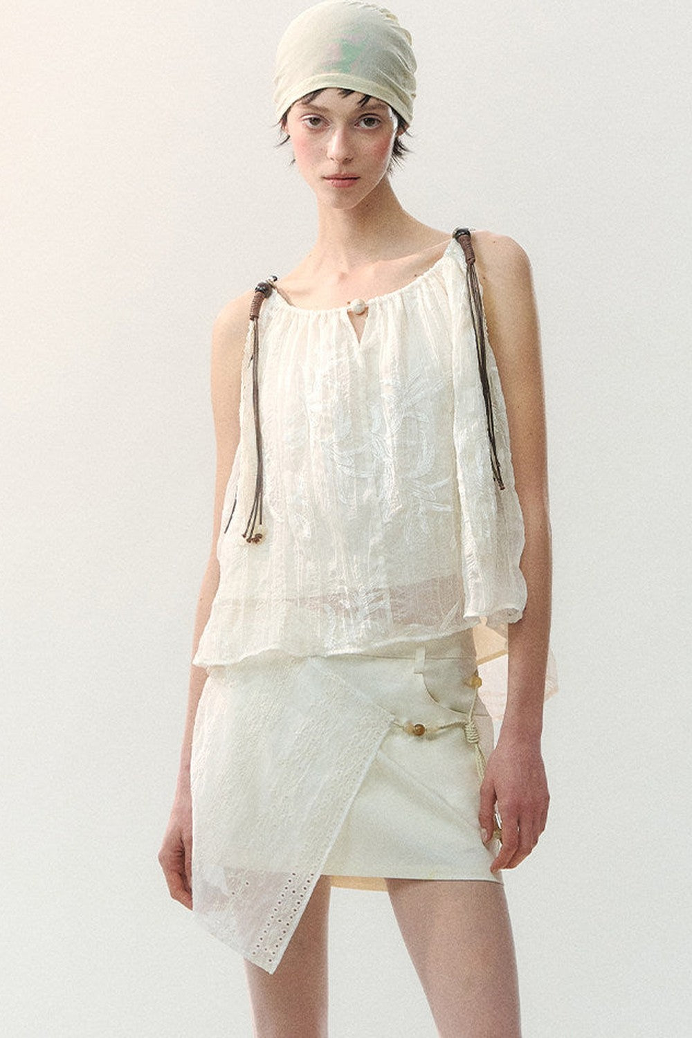 Beaded Braided Pleated Camisole Top