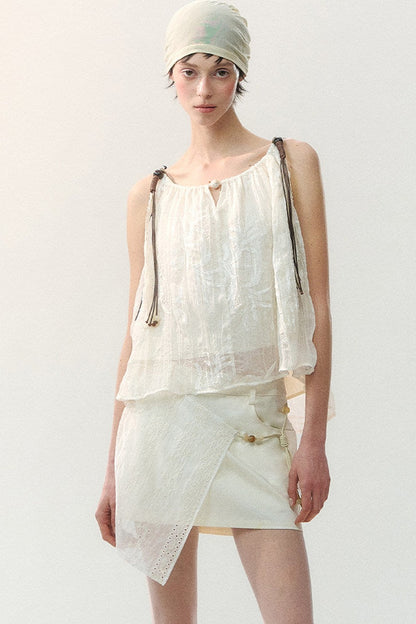 Beaded Braided Pleated Camisole Top