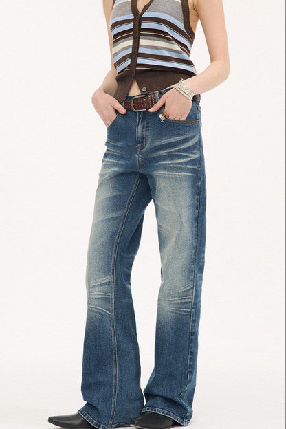 Low-Waist Whiskered Wide-Leg Jeans