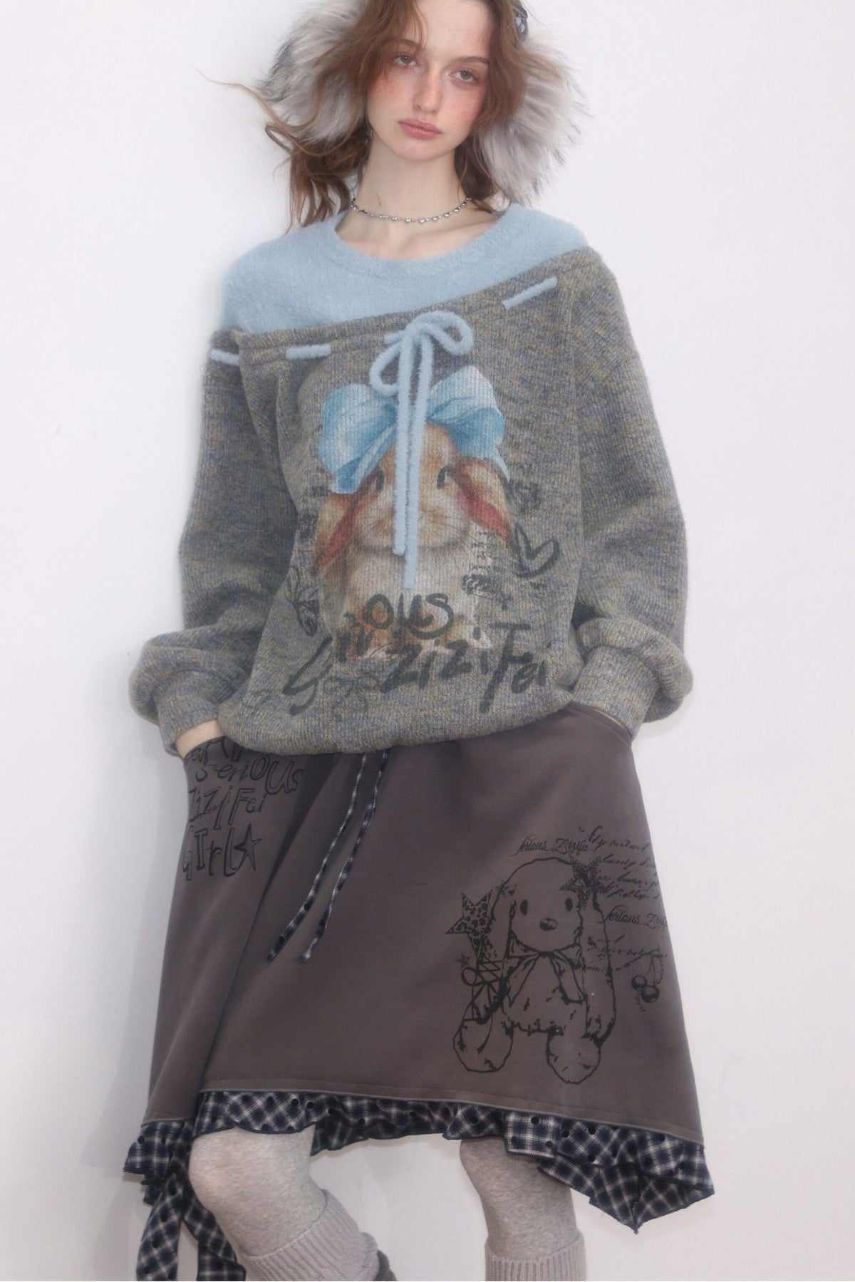 Rabbit Print Bow Sweater