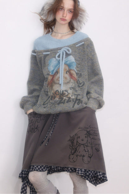 Rabbit Print Bow Sweater