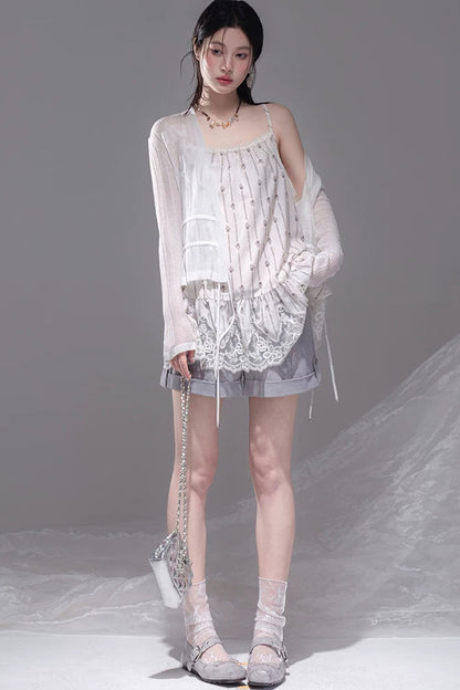 Vanilla Apricot Embroidered Camisole Set-Up