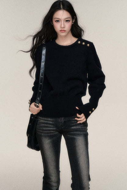 Black White Contrast Knit Top and Skirt Set-Up