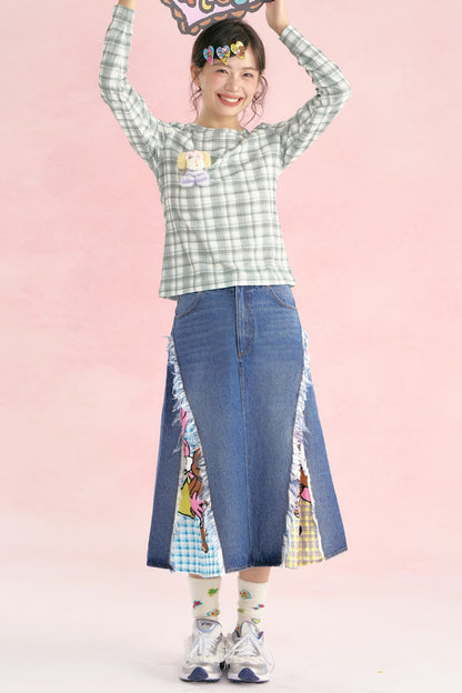 Plaid Bear Print Long Sleeve Top