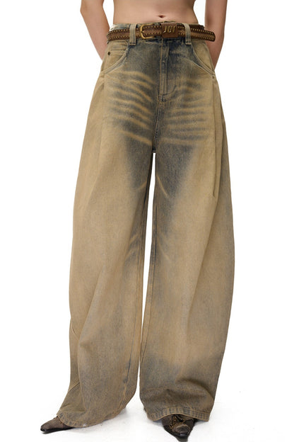 Wide-Leg Washed Vintage Scimitar Jeans