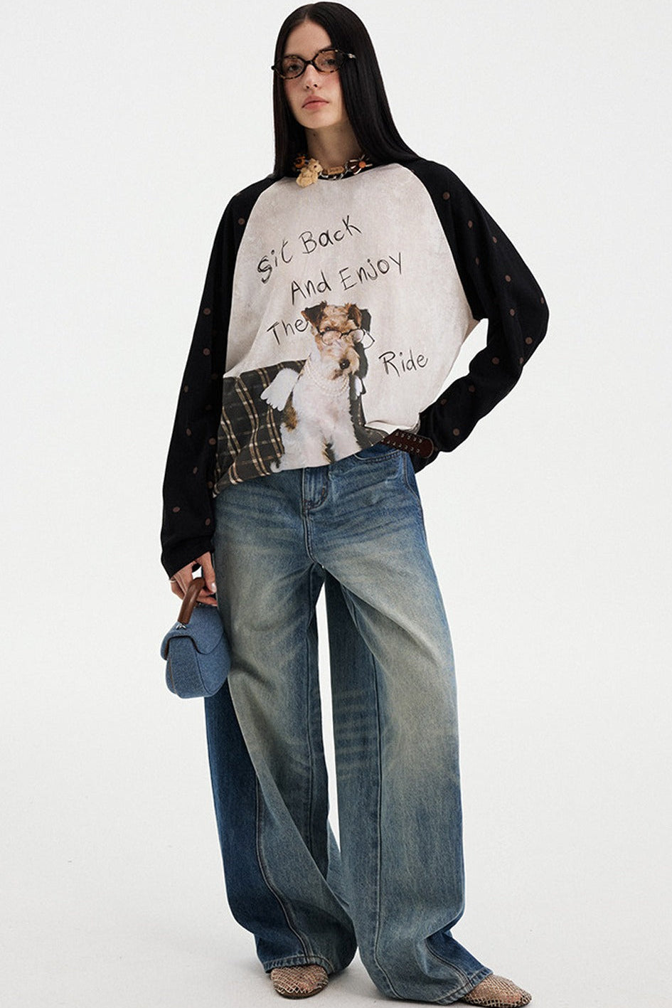 Puppy Print Colorblock Raglan Long Sleeve T-Shirt