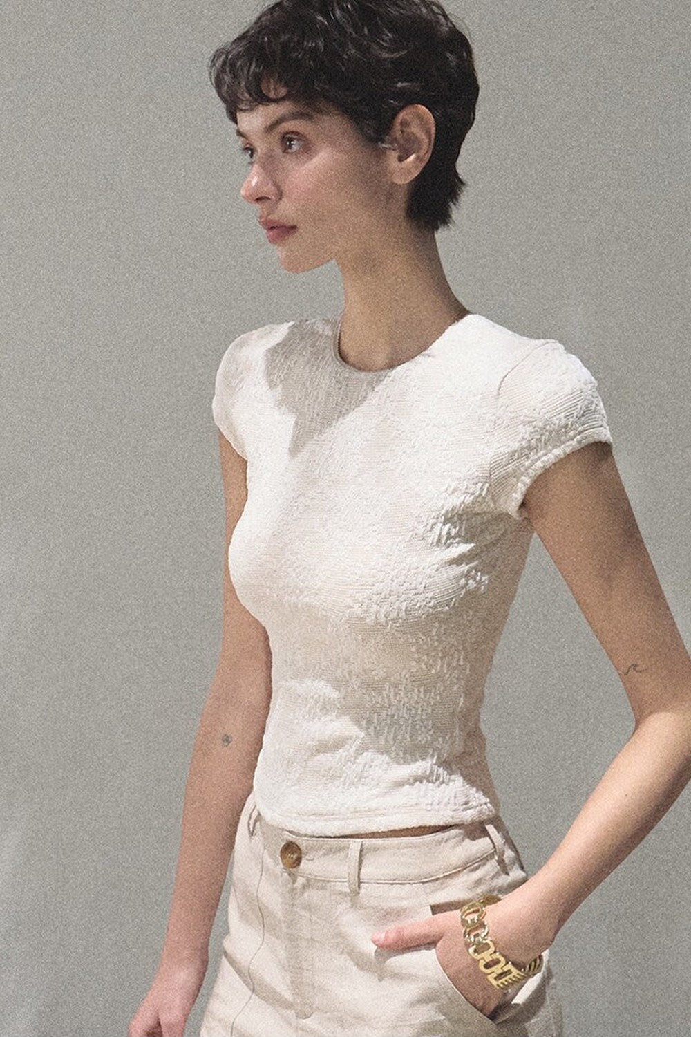 Lace Splice Short Sleeve Top